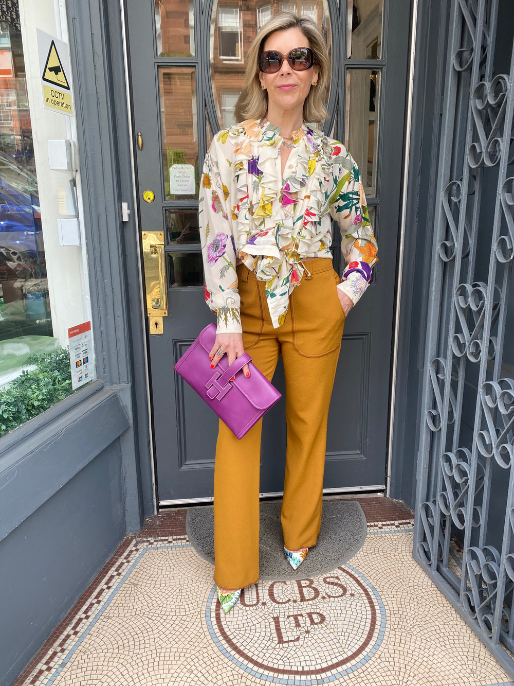 Pre Loved Gucci Floral Silk Frilled Floral Blouse uk12