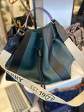 Pre Loved Mulberry Millie tote bag in green leather with webbing strap