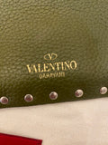 Pre Loved Valentino Garavani Rockstud Leather clutch in Olive