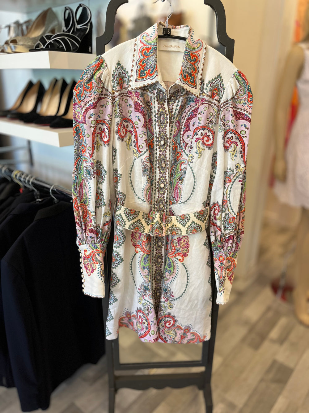 Pre Loved Zimmerman Multicoloured Linen Dress UK 6