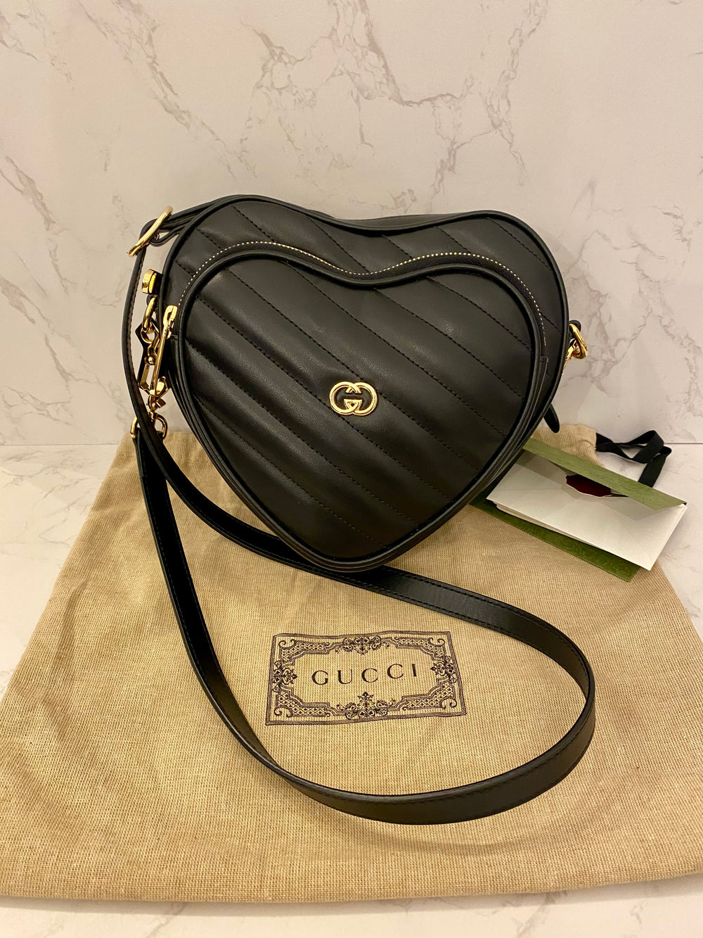 Pre Loved Gucci Interlocking G Mini Heart Crossbody Bag in Black (new)