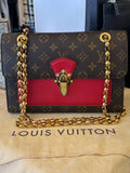 Pre Loved Louis Vuitton Victoire Shoulder Bag in Monogam Canvas and Red Leather - Excellent
