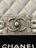 Preloved Chanel Boy Bag in Silver Metallic