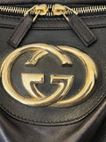 Pre Loved Gucci Britt Boston bag  in black leather & interlocking GG