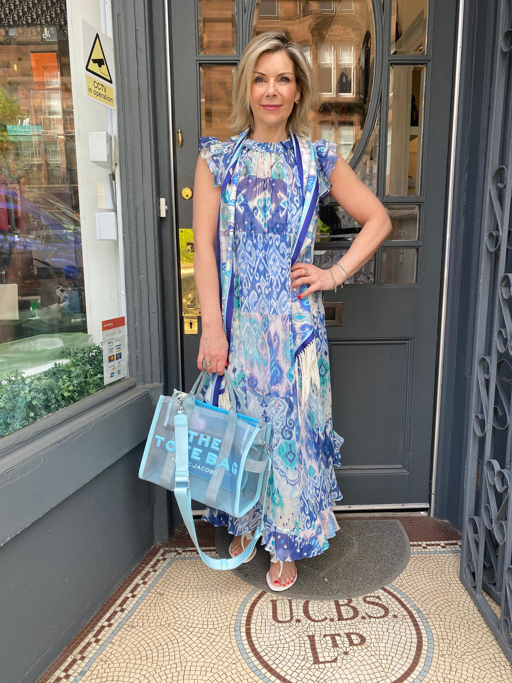Pre Loved Zimmerman Glassy Ruffle Sleeveless Cotton & Silk Blue Dress Size 2 UK 12