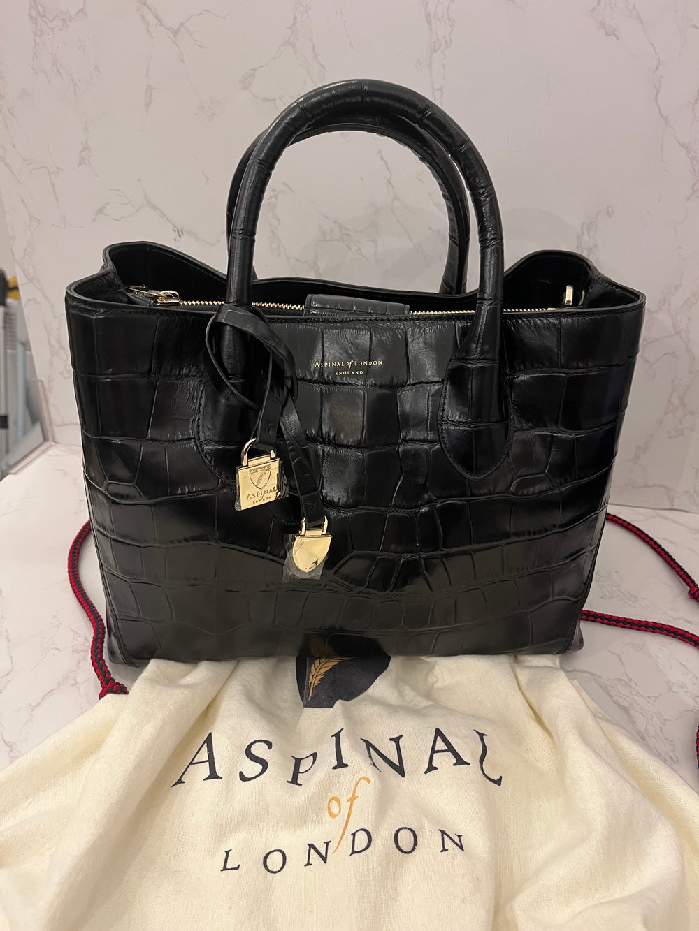 Pre Loved Aspinal of London Embossed Leather Small Tote Bag (new)