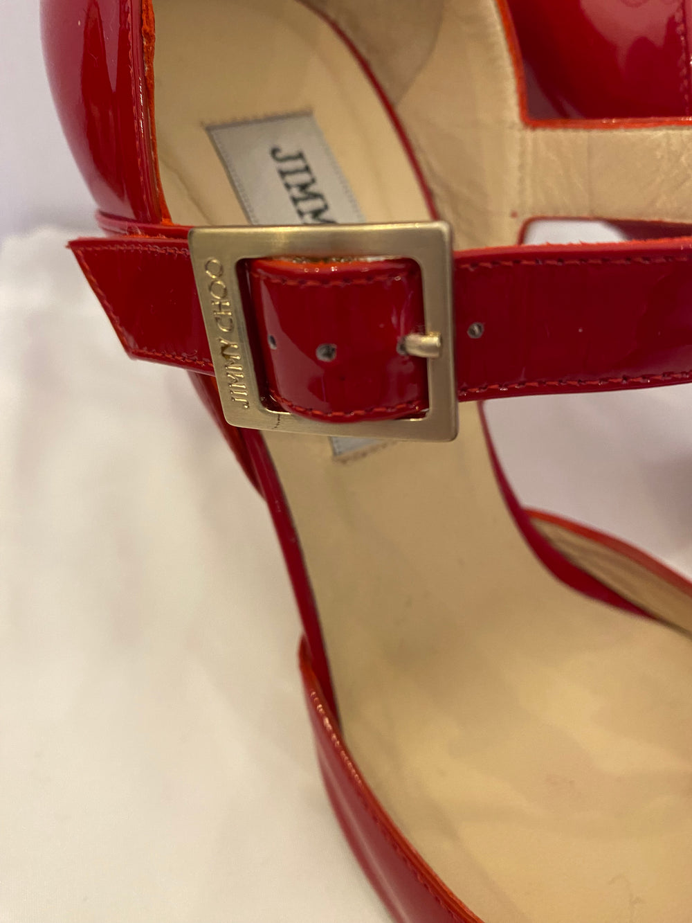 Pre Loved Jimmy Choo Red Patent Mary Jane Heels uk3