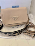 Pre Loved Prada Vitello Daino Logo Crossbody in Pale Dusky Pink - Excellent