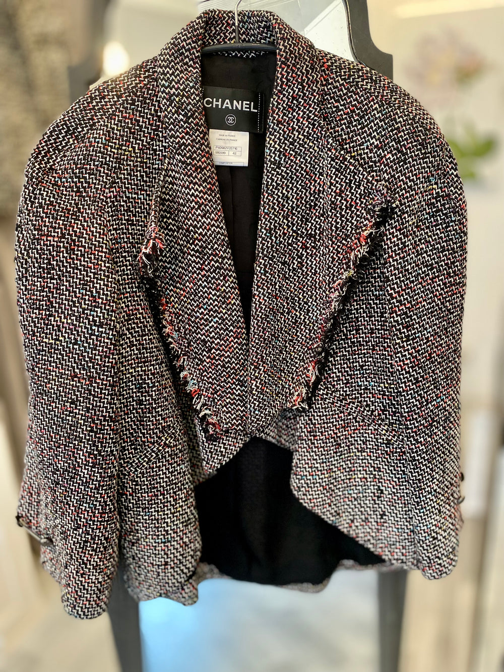 Pre Loved Chanel Tweed Waterfall Jacket Size Fr42 -fits uk12 (as new)