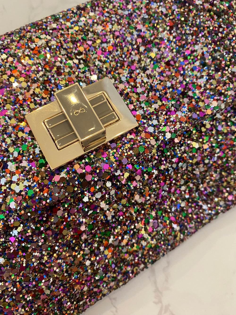 Pre Loved Anya Hindmarch “Valorie”  Glitter Clutch Bag (excellent)