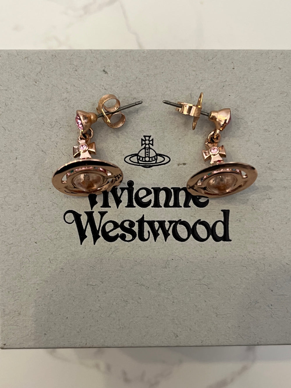 Pre Loved Vivienne Westwood Rose Gold Tone Orb Earrings