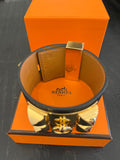 Hermes Collier de Chien Cuff in Black Leather with Gold Tone Studs