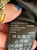 Pre Loved All Saints Black Wool Blend Coat Satin Sleeves UK10