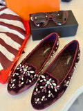 Pre Loved Dolce and Gabbana burgundy velvet and crystal loafers size UK5.5