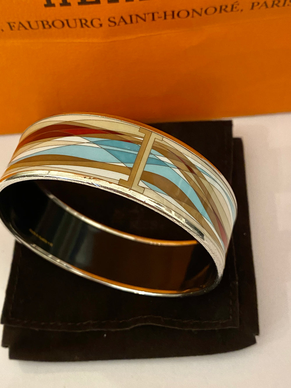 Pre Loved Hermes enamel wide bangle in Pastel colours M (excellent)