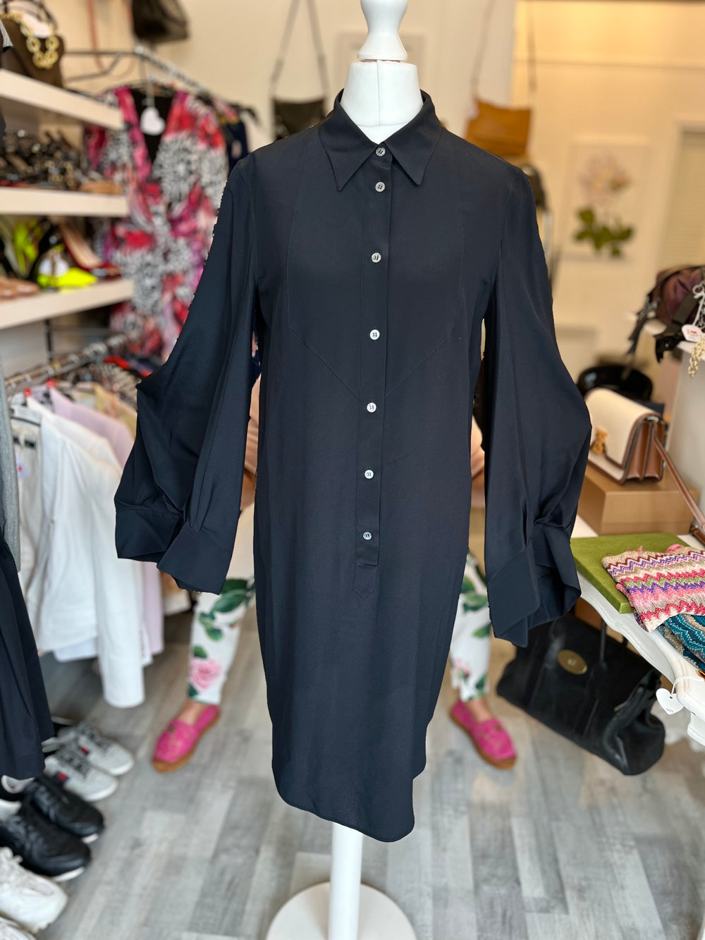 Pre Loved Viktor & Rolf Silk Button Front Dress Bell Sleeves