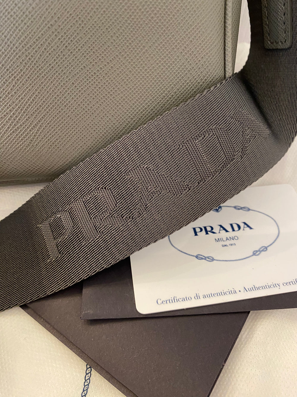 Pre Loved Prada Grey (marmo) Saffiano Leather Messenger /Shoulder Bag (new)