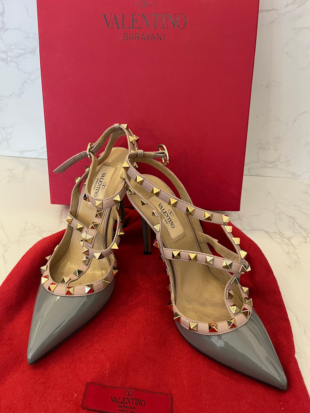 Pre Loved Valentino Garavani Grey Rock Stud Heels UK 3.5