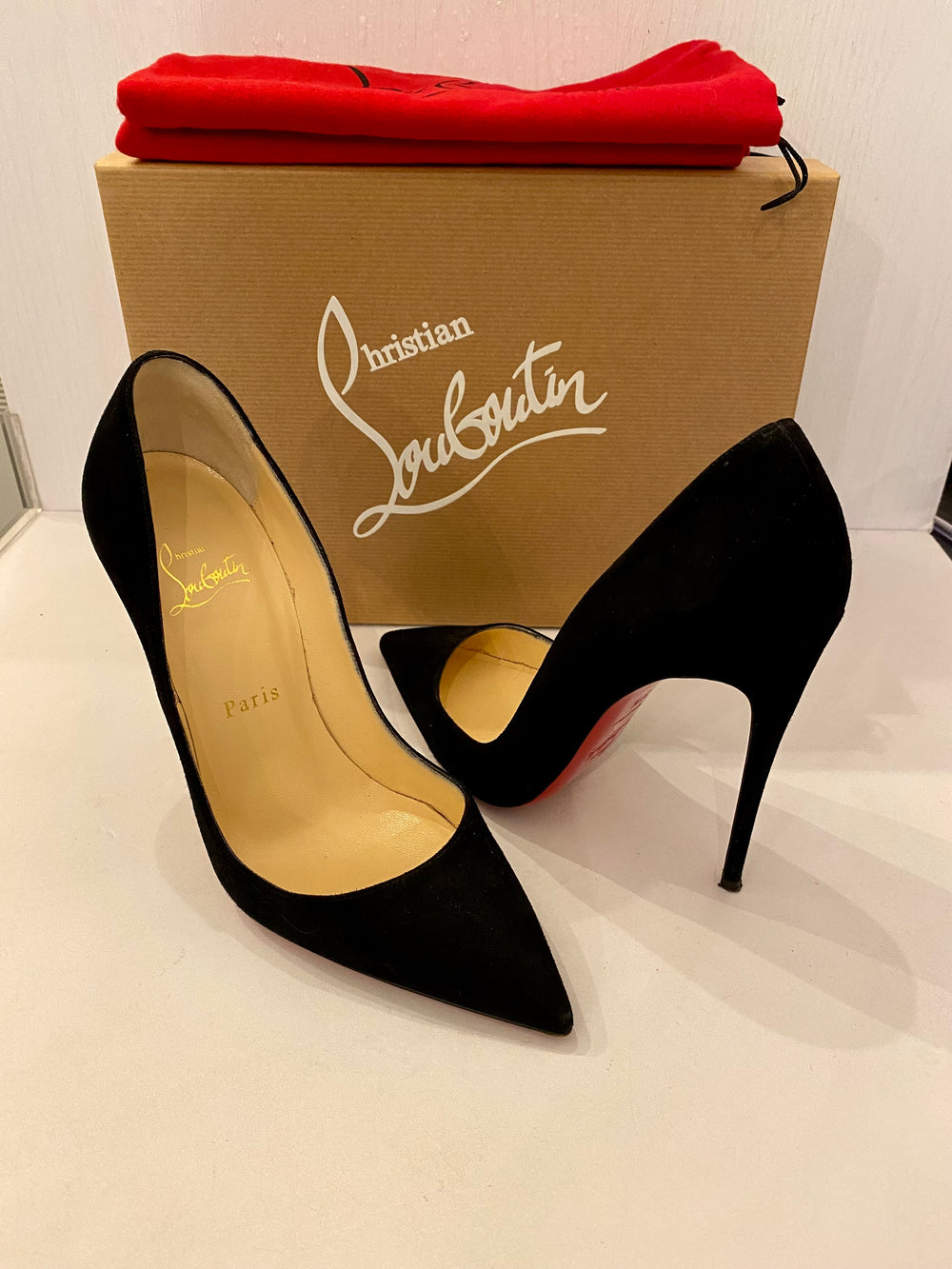 Pre Loved Christian Louboutin So Kate 120 Black Suede uk3.5