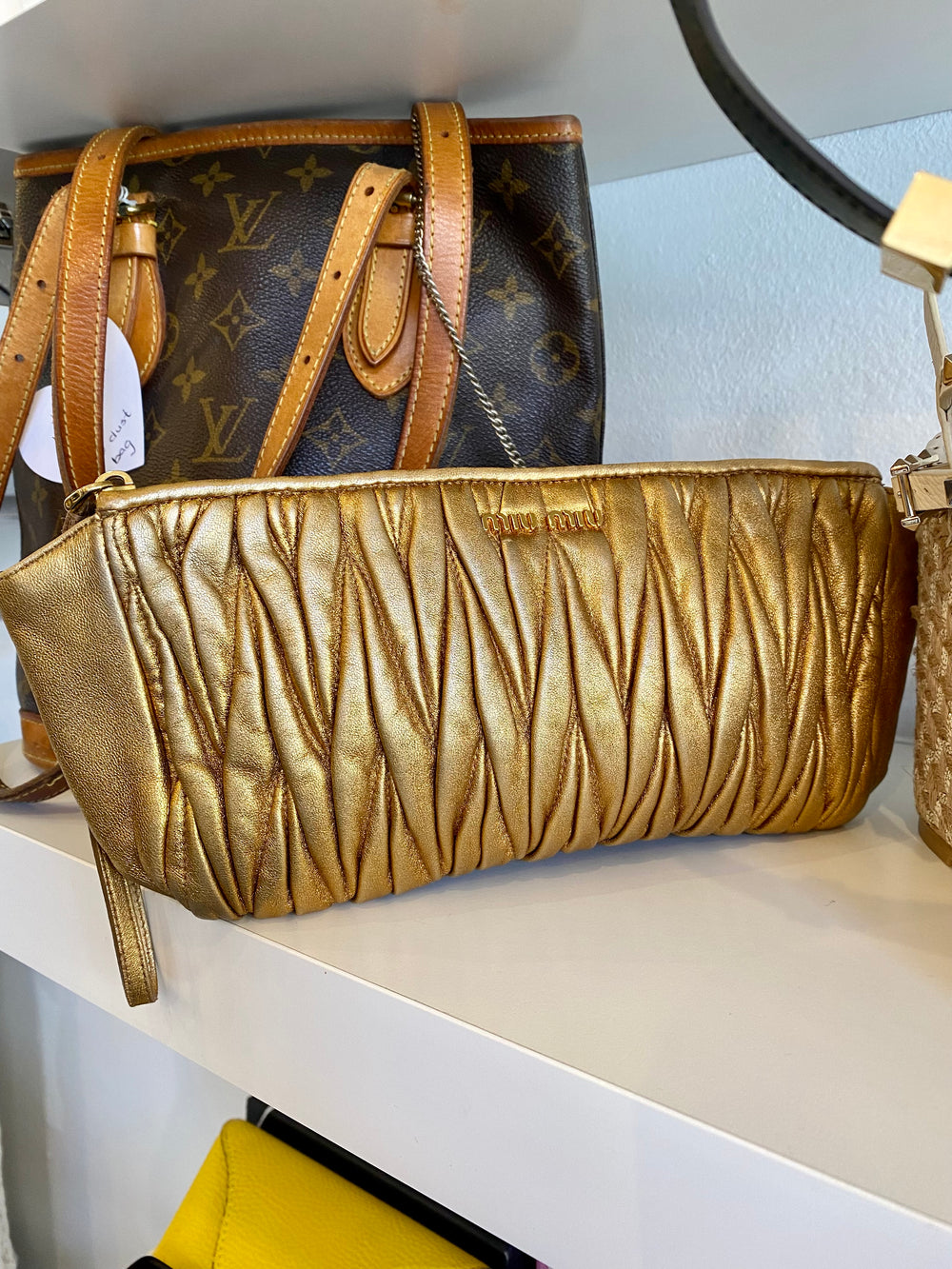 Pre Loved Miu Miu Matelasse Gold Wristlet Clutch Bag