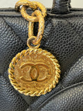 Pre Loved Chanel Vintage Medallion Tote in black caviar leather,