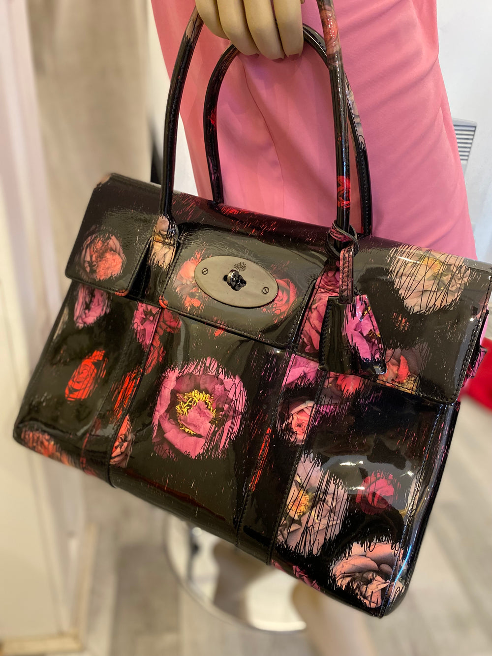 Pre Loved Mulberry Scribbly Bayswater in Floral Patent Leather