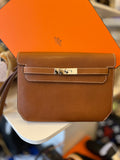 Pre Loved Hermes Kelly Depeches 25 pouch  in Gold Leather with Palladium Hardware