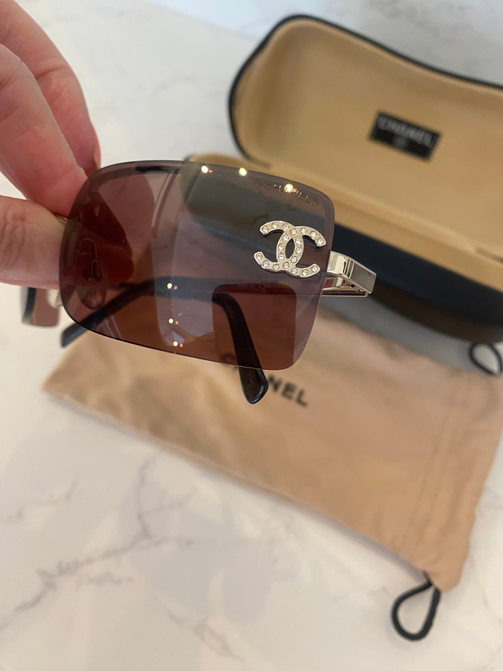 Pre Loved Chanel Vintage Rimless Diamante Sunglasses