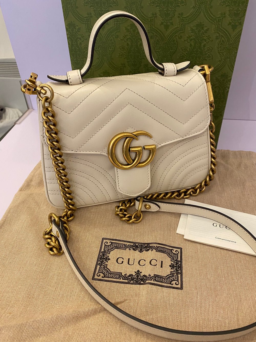 Preloved Gucci Marmont small top handle cream white