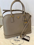 Pre Loved Prada Saffiano Lux Large Promenade Bag in Argilla Grey (excellent)