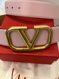 Pre Loved Valentino Garavani “V” Reversible Belt in Rose/ Cappuccino (as new) size 80 (U.K. 10)