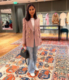 Gucci GG Jacquard Double Breasted Blazer in Pink and Grey Monogram IT 38 (UK 8)