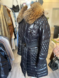 Moncler Black Down Coat With Fur Collar Size 2 fits U.K. 10