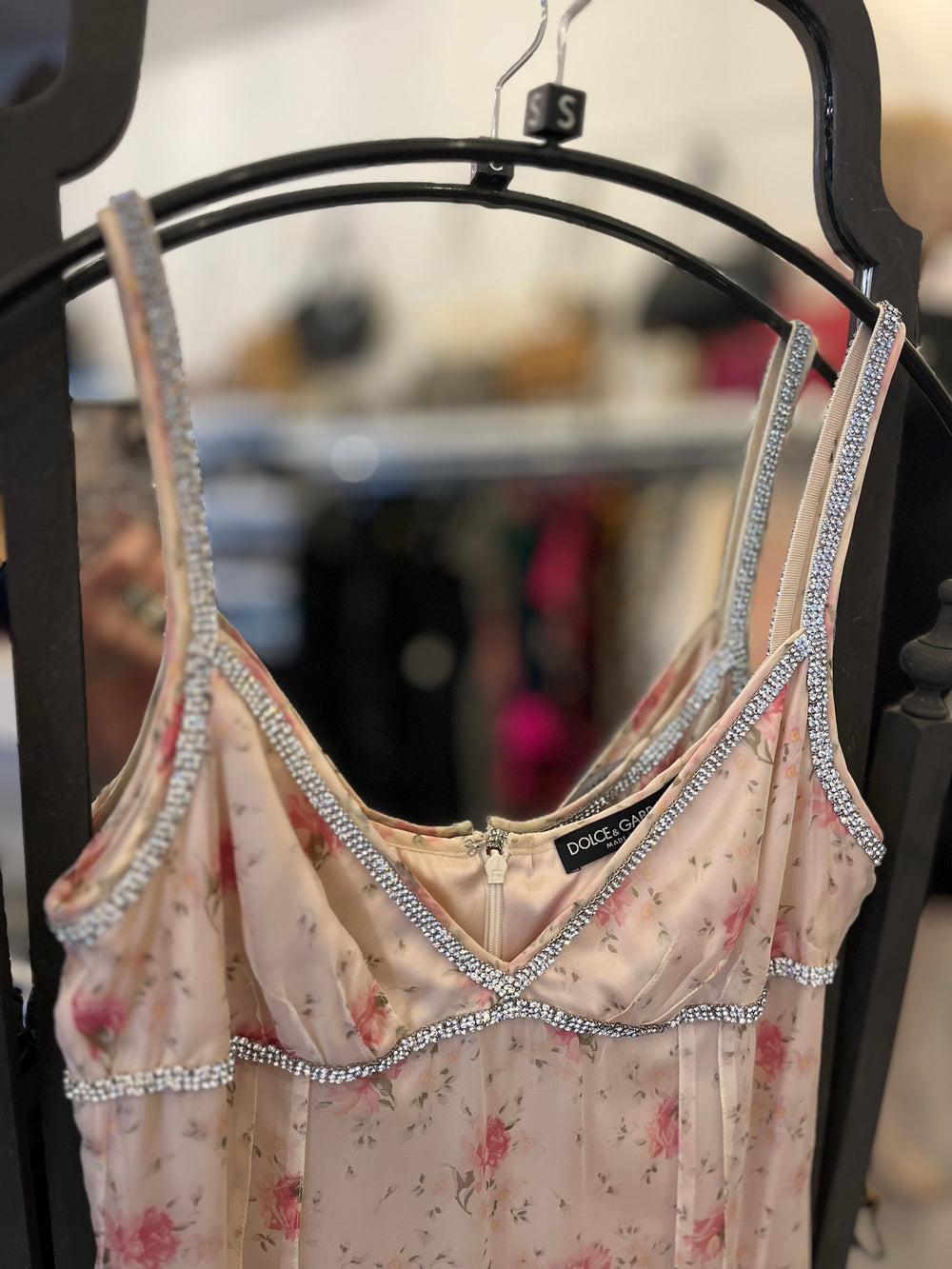 Pre Loved Dolce & Gabbana Silk Dress Crystal Diamante Details size 40 UK 8 (Excellent)