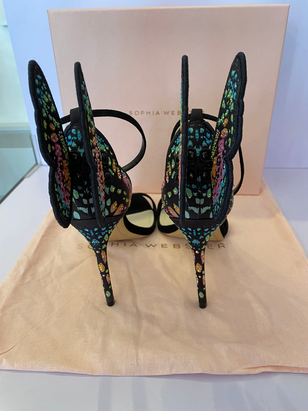Pre Loved Sophia Webster Black Suede Chiara Wing-Embellished Sandals UK9 (excellent)