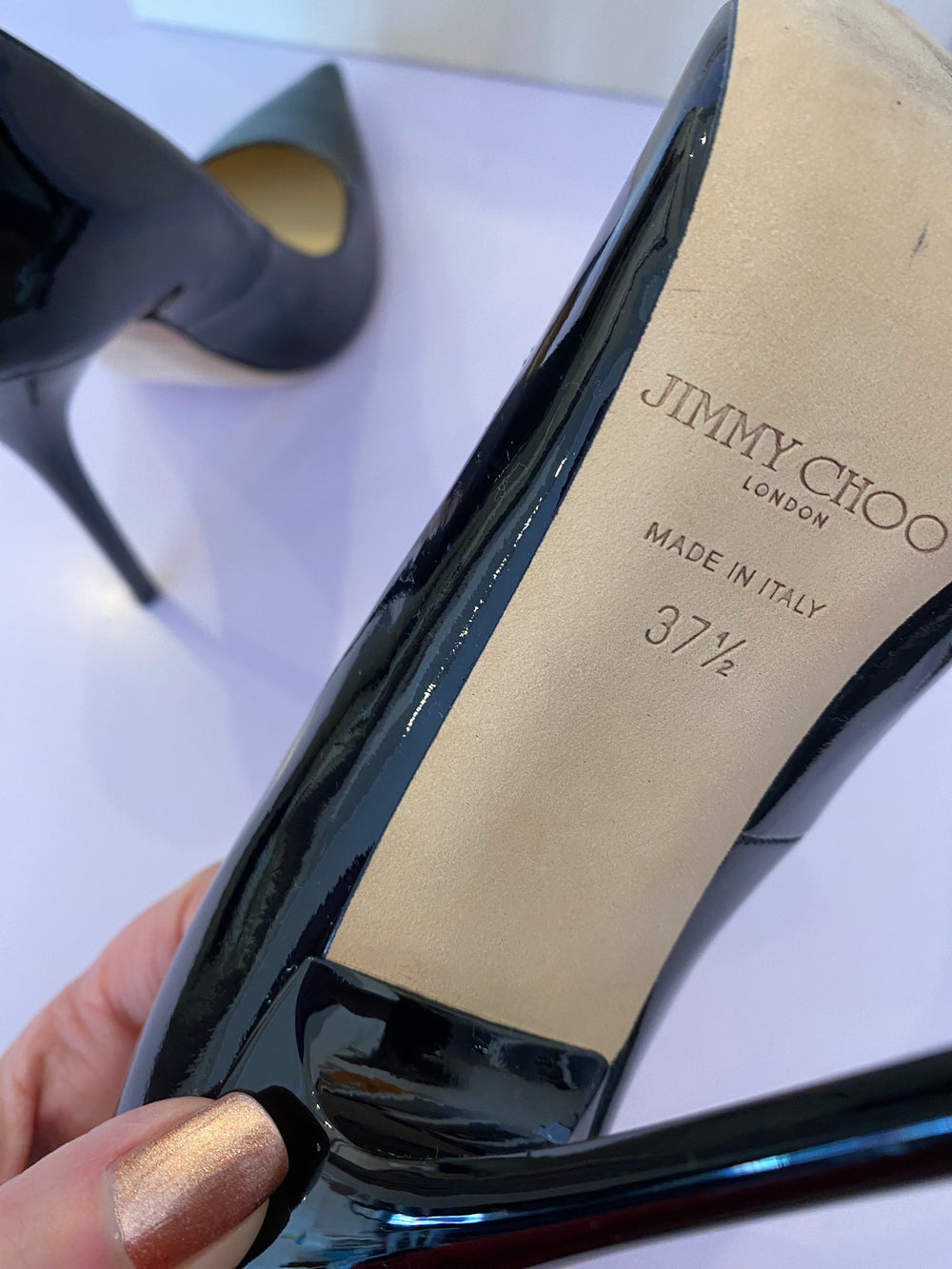 Pre Loved Jimmy Choo Anouk Black Patent Heels UK4.5 (excellent)