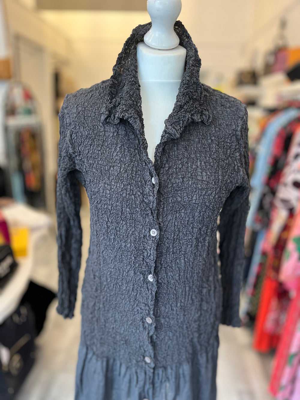 Pre Loved Issey Miyake Ash Grey Drop Waist Dress Size S-M
