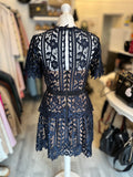 Pre Loved Self Portrait Navy Lace Mini Dress Nude Underlay UK 10