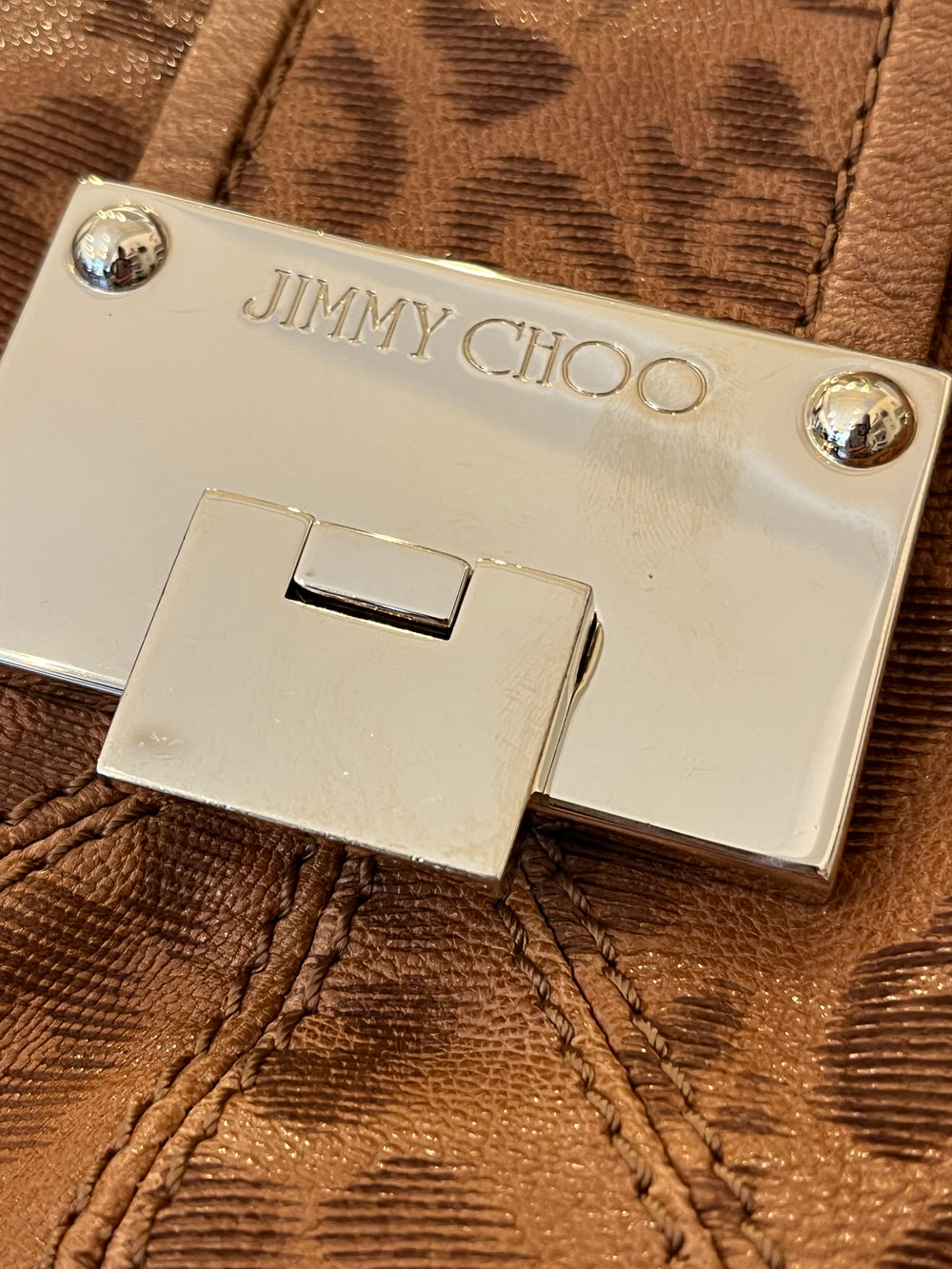 Pre Loved Jimmy Choo Tan Leopard Print Leather Hobo