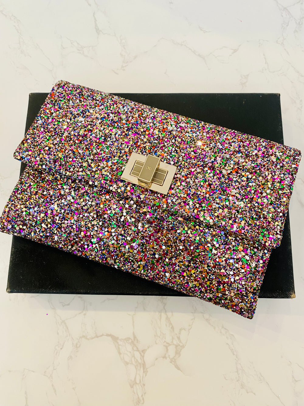 Pre Loved Anya Hindmarch “Valorie”  Glitter Clutch Bag (excellent)
