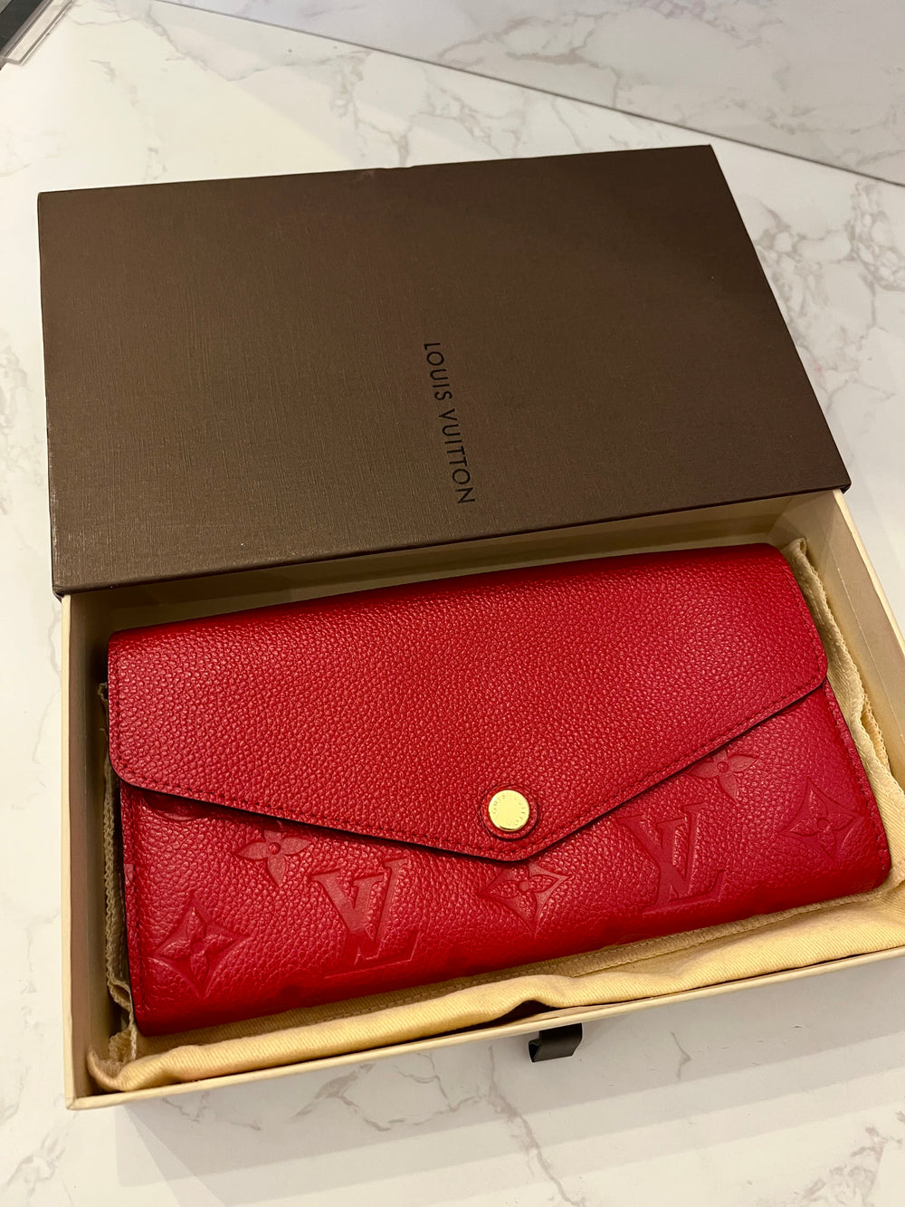 Pre Loved Louis Vuitton Sarah Purse Wallet in Red Empreinte Leather (matching handbag listed separately)