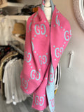Pre Loved Gucci Pink & Blue Wool Large GG Scarf