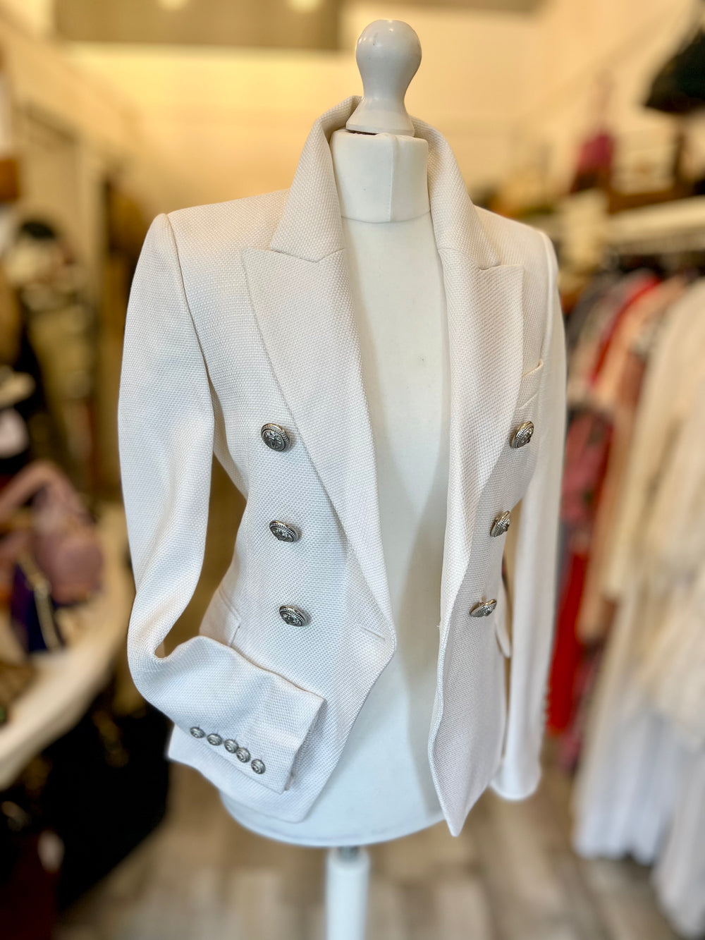 Pre Loved Balmain Double Breasted Cream Blazer size 34 fits UK 6