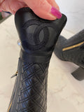 Pre Loved Chanel Black Quilted Leather Ankle Boots with Pearl Detail UK 5
