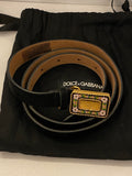 Pre Loved Dolce & Gabbana Black Velvet /Floral Enamel Buckle Belt 85cm