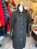 Pre Loved Burberry Black Wilo Coat Silver Toggles UK8