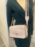 Pre Loved Prada Vitello Daino Logo Crossbody in Pale Dusky Pink - Excellent