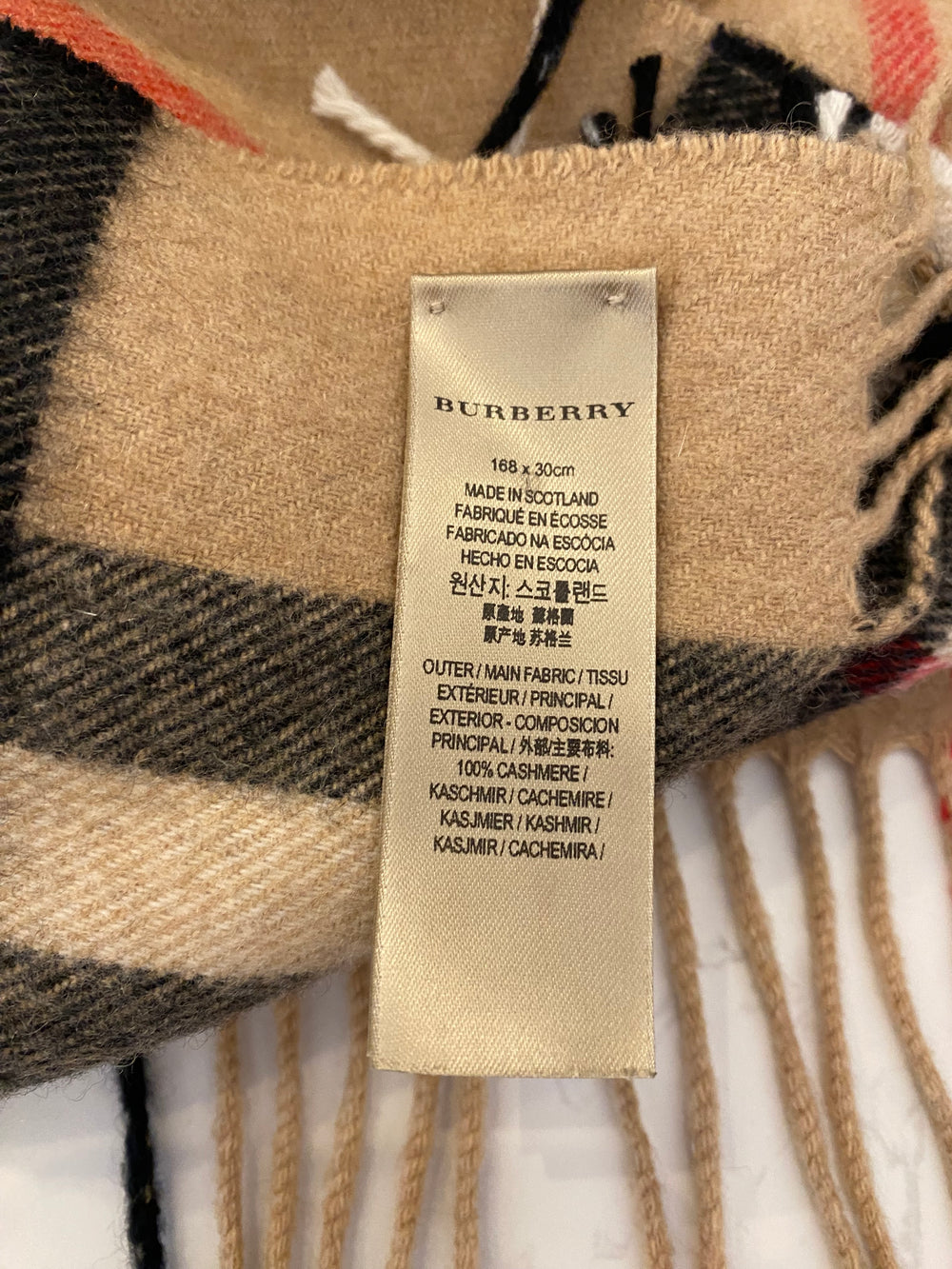 Pre Loved Burberry Cashmere Giant Beige Check Scarf (excellent)