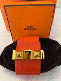 Pre Loved Hermes Reversible Collier de Chien Cuff in Orange / White (new)