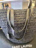Pre Loved Saint Laurent Black Panier medium rafia tote (excellent)